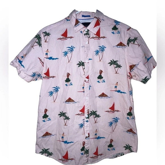 Denim & Flower Ricky Singh Hawaiian Short Sleeve Shirt Men’s Size Medium Hula - Picture 7 of 7
